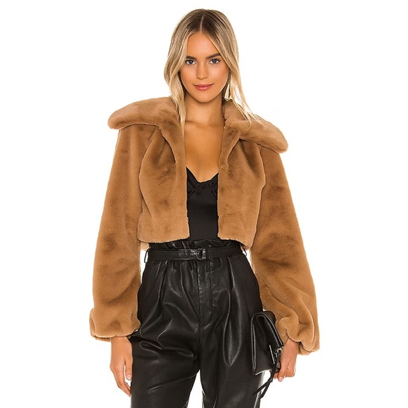 Camila Coelho Jackets & Blazers - camila coehlo- light walnut cleobella cropped faux fur jacket size small